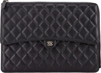 Chanel Flap Zip Quilted Caviar Large clutch bag - Nero