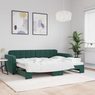 vidaXL Sof&aacute; Cama Nido Terciopelo Verde Oscuro 80x200 Cm Vidaxl