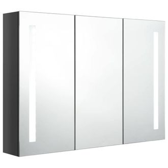 Berkfield Home LED Bathroom Mirror Cabinet 89x14x62 cm Shining Grey | Size: 89 x 14 x 62 cm