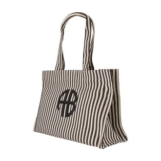 Anine Bing Striped Cotton Tote Bag - Black