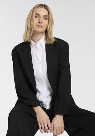 Boss Orange by Hugo Boss Longblazer BOSS ORANGE Jalara Premium Damenmode, Damen, Gr. 44, schwarz 001, Twill, Obermaterial: 63% Polyester, 34% Viskose, 3% Elasthan, unifarben, 