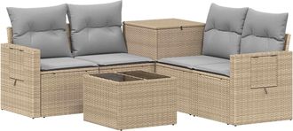 vidaXL Juego De Sof&aacute; 6 Uds. Beige Y Gris Claro Rat&aacute;n Sint&eacute;tico Y Acero Vidaxl