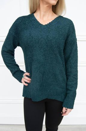 Sanctuary V-Neck Teddy Sweater In Jade