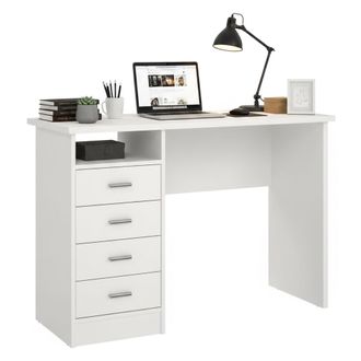 Dmora Escritorio Lineal Con Cuatro Cajones, Color Blanco, Medidas 110 X 76 X 48 Cm, Con Embalaje Reforzado - Dmora