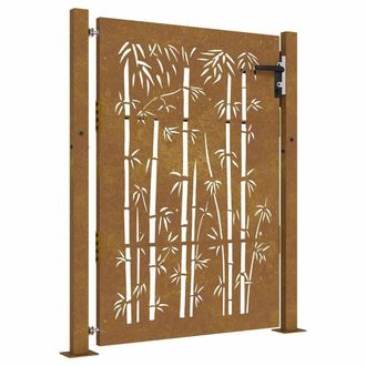 Berkfield Home Garden Gate 105x155 cm Corten Steel Bamboo Design in Brown