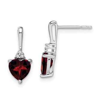 Diamond2Deal 14k White Gold Garnet and Diamond Heart Earrings
