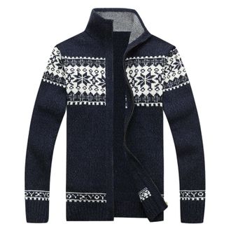 Generic VYLYNL Mens Christmas Knitted Jacket, Christmas Snowflake Knit Sweater Tops, Full Zip Knitted Jumpers, Novelty Xmas Knitwear Stand Collar Long Sleeve 