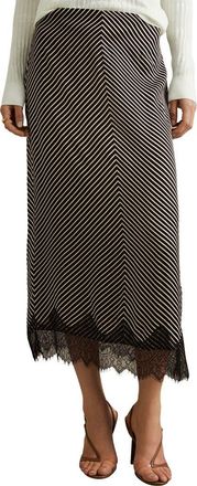 Reiss Ivy Stripe Lace Trim Midi Skirt in Black/Ivory at Nordstrom Rack, Size 0