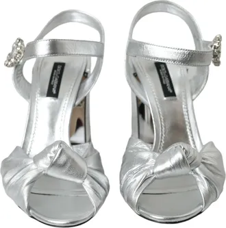 Dolce & Gabbana Silver Lambskin Leather Heels Sandals Womens Shoes