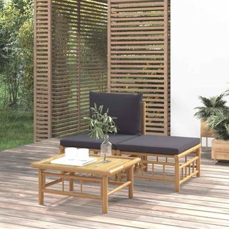 vidaXL Set De Muebles De Jard&iacute;n 3 Piezas Bamb&uacute; Con Cojines Gris Oscuro Vidaxl