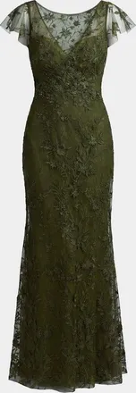 Mac Duggal Floral Appliqu&eacute; Tulle Gown
