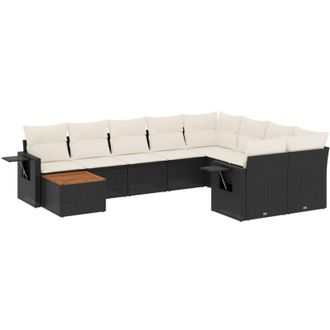 vidaXL Set De Sof&aacute;s De Jard&iacute;n 10 Pzas Cojines Rat&aacute;n Sint&eacute;tico Negro Vidaxl