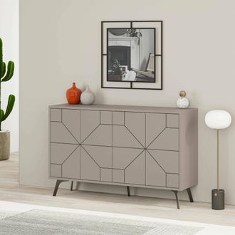 Dmora Aparador Earl, Alacena 4 Estantes, 8 Compartimentos, 4 Puertas, 123x35x62h Cm Beige