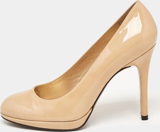 Stuart Weitzman Beige Patent Leather Platswoon Pumps Size 38