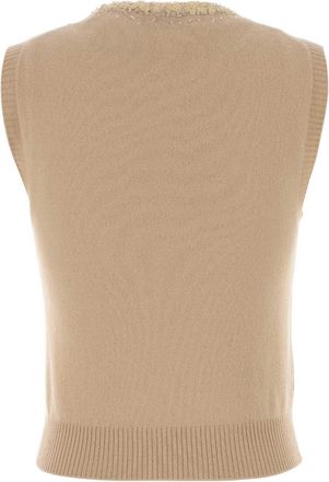 Miu Miu Womens Cashmere Embellished Tank Top Beige Sweater