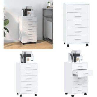 vidaXL Cassettiera con Ruote bianco lucido in Legno Multistrato - Cassettiera per ufficio - Cassettiera per studio