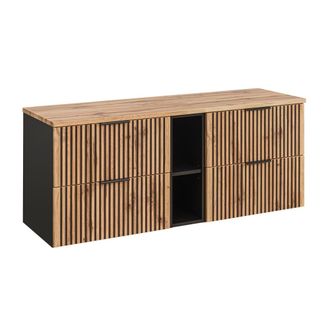 Petits Meubles Mueble bajo lavabo 2 nichos estratificado marr&oacute;n negro