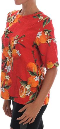 Dolce & Gabbana Womens Orange Print Crystal-Embellished Blouse Cotton