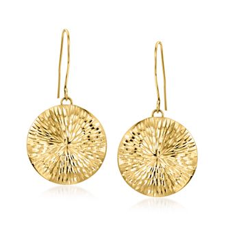 Ross-Simons Italian 14kt Yellow Gold Sunburst Medallion Drop Earrings