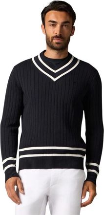 Brooks Brothers Logo Geborduurde Katoenen Tennis V-hals Trui - Heren - V-hals truien - Blauw - 2XL - Katoen - Truien & Vesten
