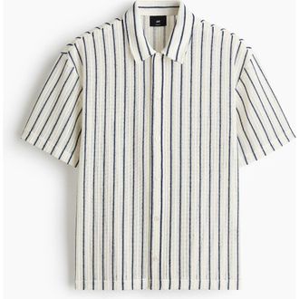 H&M Regular Fit Textured-knit Shirt in White/striped at Nordstrom, Size Xx-Large