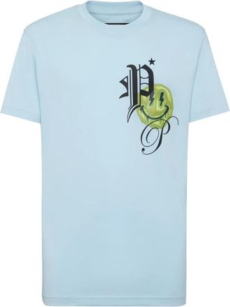 Philipp Plein T-Shirt Ronde Hals Smile - Heren - T-shirts - Blauw - 3XL - Katoen - Tops