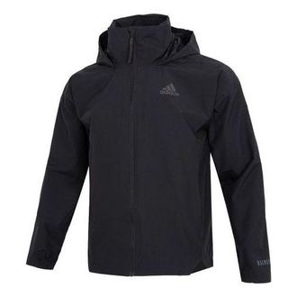 adidas Mens adidas Traveer Rr J Athleisure Casual Sports Woven Solid Color Logo Stripe Hooded Jacket Black HG6016