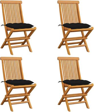 vidaXL Vidaxl - Sillas De Jard&iacute;n 4 Uds Madera Maciza De Teca Con Cojines Negros