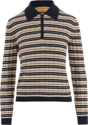 Guest In Residence Multicolor Striped Silk-Linen Zip Polo Sweater