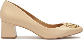 Kazar Beige pumps met een brede hak - Dames - Pumps - Beige - 36 EU - Leer - Schoenen