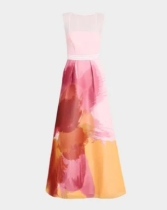 Kay Unger Tess Floral-Print Chiffon Gown