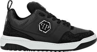 Philipp Plein Schoenen, Heren, Zwart, 40 EU, Leer, Mix Leather Lo-Top Sneakers Crystal
