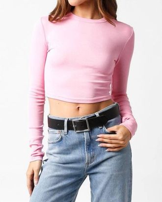 Olivaceous Womens Mia Fitted Ribbed Crop Long Sleeve Top In Bubblegum Pink