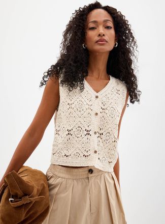 Contemporaine Womens Sequined crocheted vest