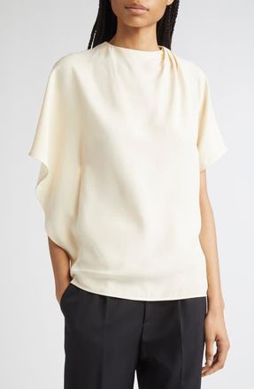 Proenza Schouler Etta Hammered Viscose Asymmetric Sleeve Top in Champagne at Nordstrom, Size 10