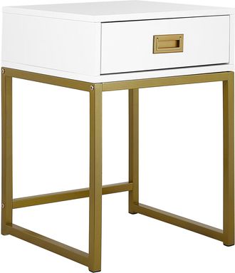 Beliani Beliani - Mesita De Noche Blanca Con Caj&oacute;n De Almacenamiento Con Base De Metal Dorado Y Mesita De Noche Glamour