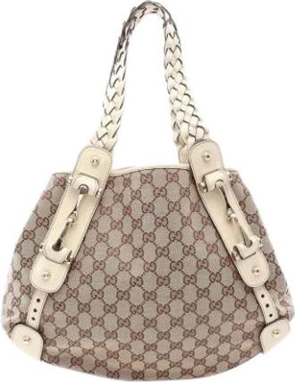 Gucci Pre-owned Vintage Canvas Shoulder Bag - Dames - Vintage Schoudertas - Beige - ONE Size - Leer - Vintage