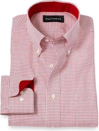 Paul Fredrick Non-iron Cotton Check Dress Shirt With Contrast Trim