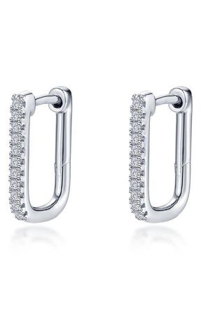 Lafonn Pav&eacute; Simulated Diamond Rectangular Hoop Earrings in Silver at Nordstrom