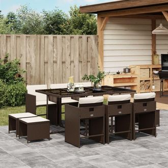 vidaXL Set Comedor De Jard&iacute;n 11 Pzas Y Cojines Rat&aacute;n Sint&eacute;tico Marr&oacute;n Vidaxl