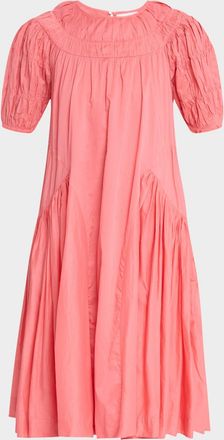 Merlette Maigret Ruched Puff-Sleeve Cotton Dress