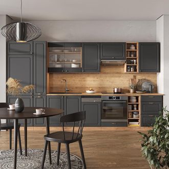 Vicco Mueble De Cocina Fame-line, Antracita Casa De Campo/roble Kraft Dorado, 355 Cm, Et Antracita