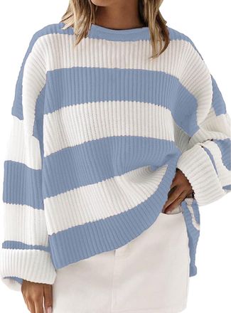 Generic Long Sleeve Tops for Women UK Basics Clothes Women 2024 Autumn and Winter Round Neck Long Sleeve Striped Sweater Border European and American Sweatshi