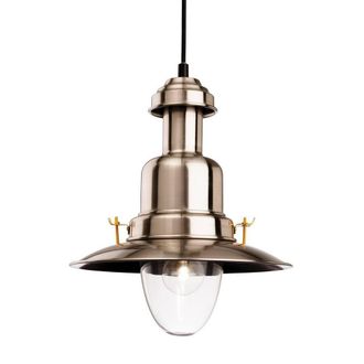 Netlighting Classic 1 Light Dome Ceiling Pendant Brushed Steel Clear Glass E27