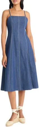 Maggy London Topstitch Sleeveless Chambray Midi Dress in Denim at Nordstrom, Size 10