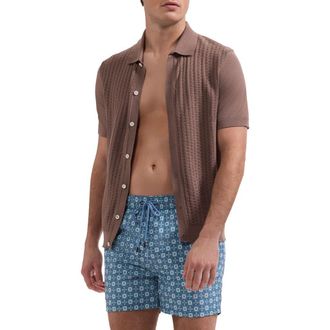 Bugatchi Cruz Print Swim Trunks in Peacock at Nordstrom, Size Xx-Large