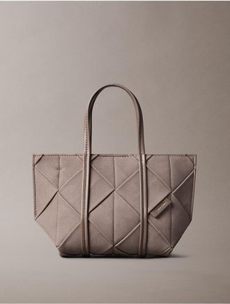 Calvin Klein Womens Woven Sueded Mini Tote Crossbody Bag - Grey