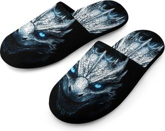 Generic Dragon with Blue Eyes Mens Flannel Slipper Soft Comfy House Shoes Non Slip Winter Warm Indoor Outdoor Slippers