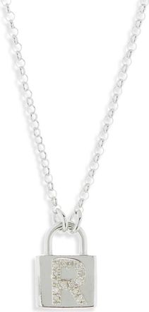 Meshmerise Diamond Padlock Initial Pendant Necklace - 0.12ct. in White-R at Nordstrom Rack