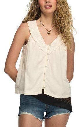 Lucky Brand Lace Trim Sleeveless Cotton Blend Top in Whisper White at Nordstrom, Size X-Large